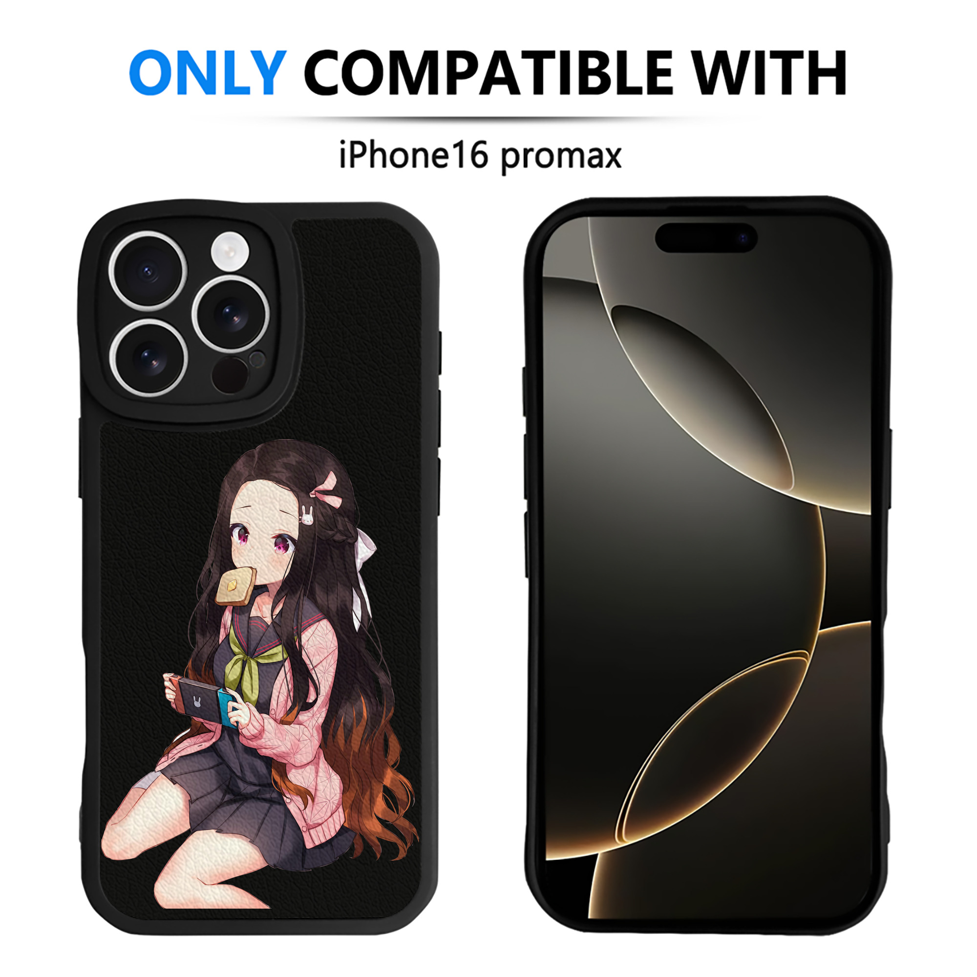 （画像用） 鬼滅の刃（きめつのやいば）竈門 禰󠄀豆子／かまど ねずこ Kamado Nezuko 【iPhone 16シリーズ対応】シリコンスマホケース（レザー調） 材質：シリコン